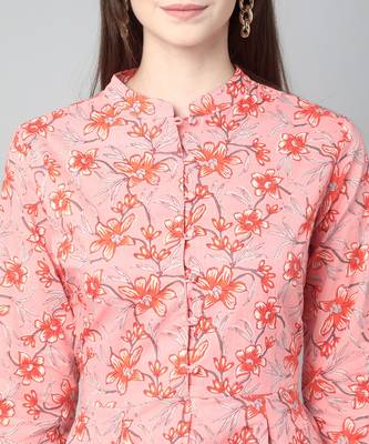 Anushil cotton cambric printed mandarian collar 3/4th sleeves short kurti style peplum top 6