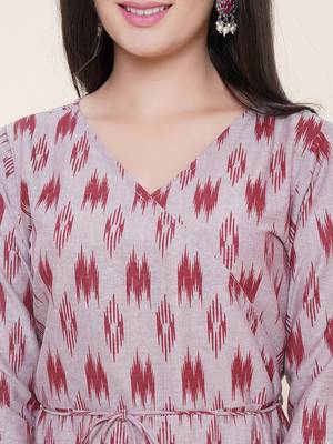 Anushil women angrakha cotton cambric v neck 3/4th sleeves printed kurti with drawstring 5