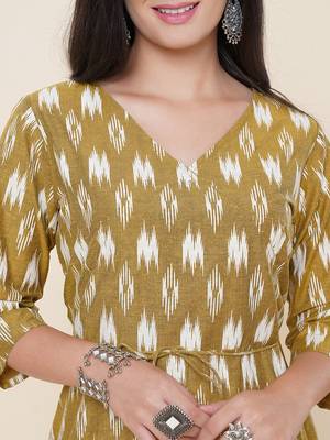 Anushil women angrakha cotton cambric v neck 3/4th sleeves printed kurti with drawstring 5