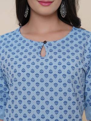 Anushil women cotton butti printed degisn 3/4th sleeves round keyhole neck with button kurti 5
