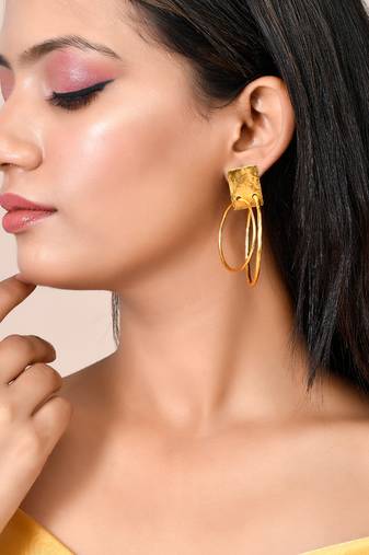 Gold plated circular western hoop earrings