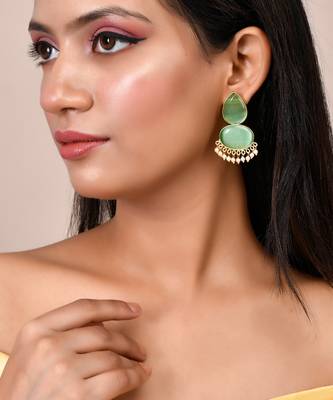 Green stone chandbali earrings 1
