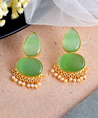Green stone chandbali earrings 2