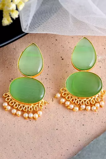Green stone chandbali earrings
