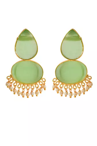Green stone chandbali earrings
