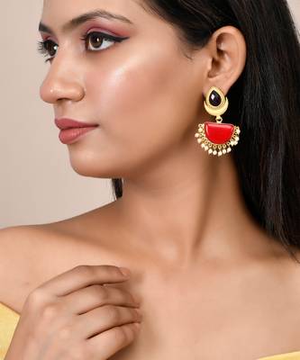 Red stone traditional chandbali earrings 1