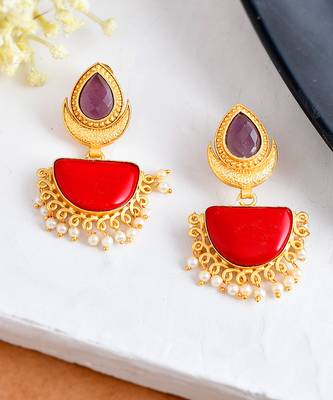 Red stone traditional chandbali earrings 2