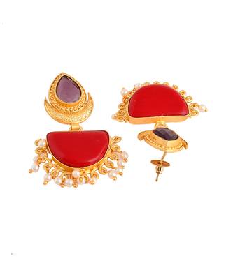 Red stone traditional chandbali earrings 3