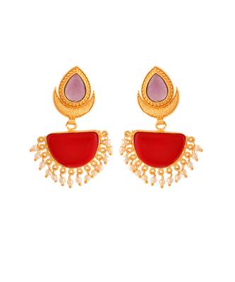 Red stone traditional chandbali earrings 4