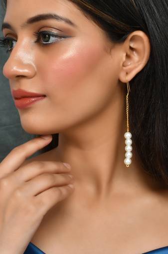 Western long pearl chain earrings for women