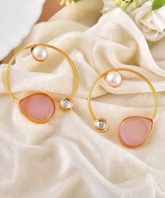 Pink rose quartz stone hoop earrings for women 2
