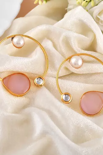 Pink rose quartz stone hoop earrings for women