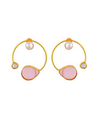 Pink rose quartz stone hoop earrings for women 3