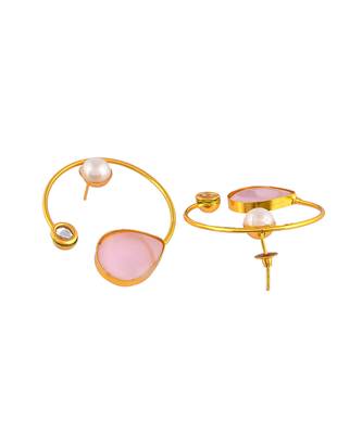 Pink rose quartz stone hoop earrings for women 4