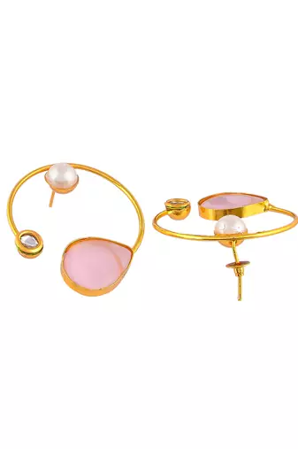 Pink rose quartz stone hoop earrings for women