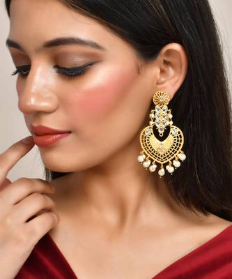 Gold plated kundan chandbali heavy earrings 1