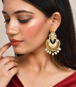Gold plated kundan chandbali heavy earrings