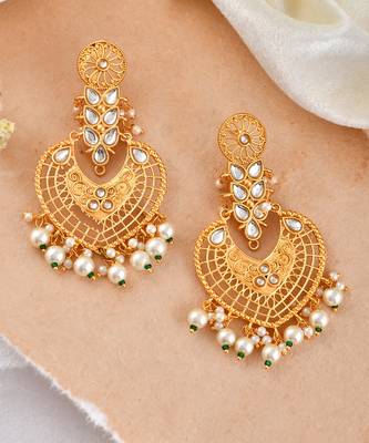 Gold plated kundan chandbali heavy earrings 2