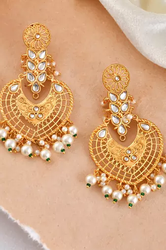 Gold plated kundan chandbali heavy earrings
