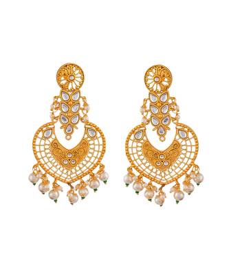 Gold plated kundan chandbali heavy earrings 3