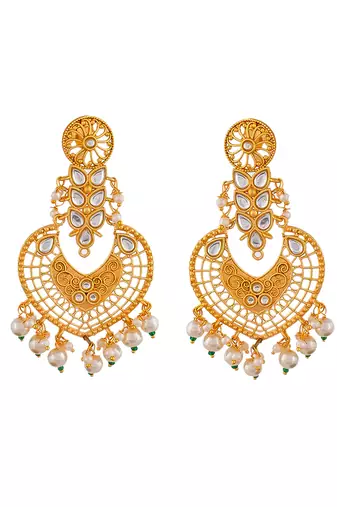Gold plated kundan chandbali heavy earrings
