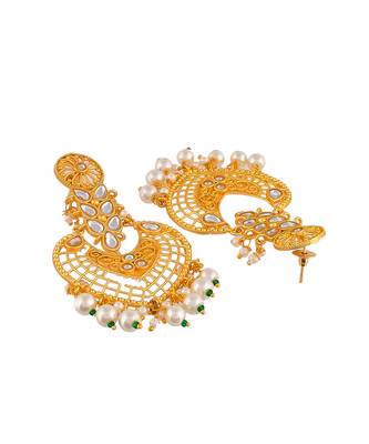 Gold plated kundan chandbali heavy earrings 4