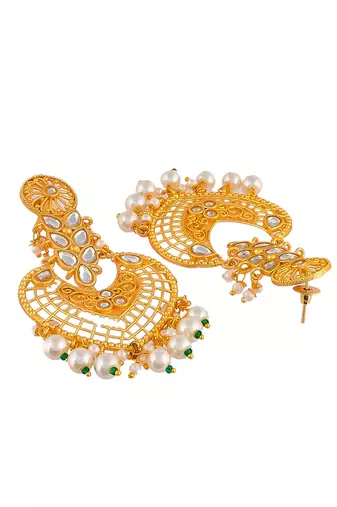 Gold plated kundan chandbali heavy earrings