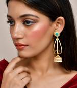 Gold plated turquoise long jhumka earrings