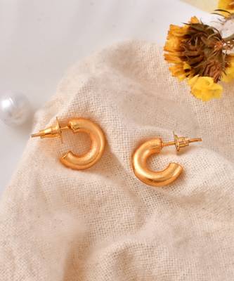 Gold plated hammered small tiny half hoop earrings 2