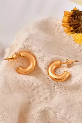 Gold plated hammered small tiny half hoop earrings