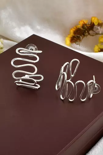 Designer silver plated half hoop earrings
