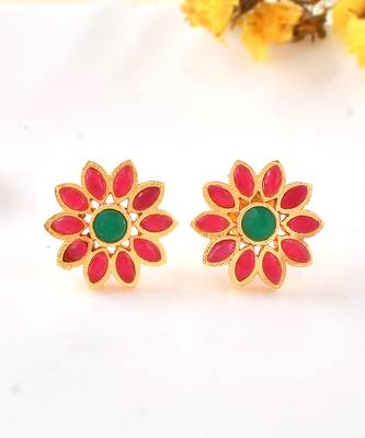 Gold plated floral stud earrings for women 2