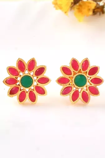 Gold plated floral stud earrings for women