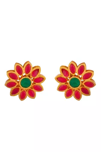 Gold plated floral stud earrings for women