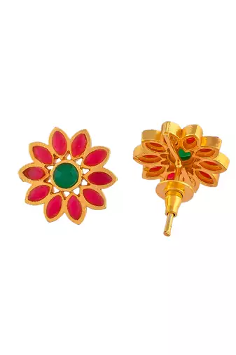 Gold plated floral stud earrings for women