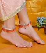 Orange drop silver plated kada anklets