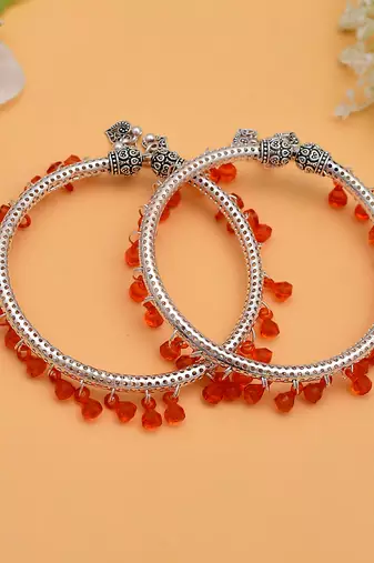 Orange drop silver plated kada anklets
