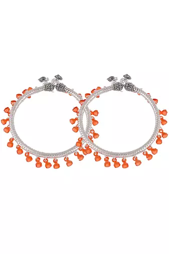 Orange drop silver plated kada anklets