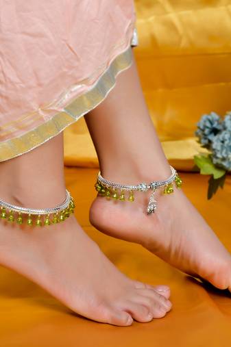 Silver plated stone beads kada anklet