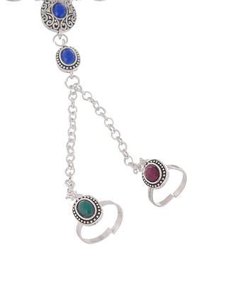 Oxidised silver anklet with chained double toe ring 3