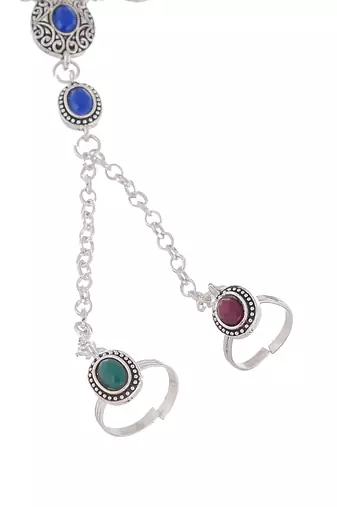 Oxidised silver anklet with chained double toe ring