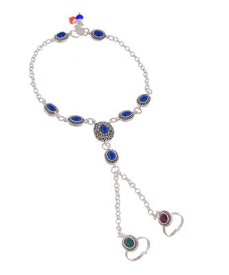Oxidised silver anklet with chained double toe ring 4