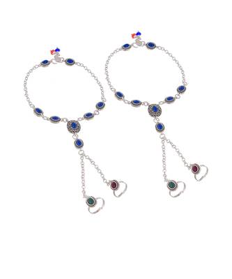 Oxidised silver anklet with chained double toe ring 5
