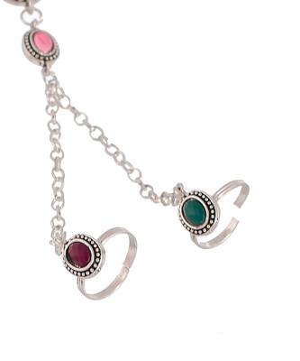 Oxidised silver plated anklet with chained double toe ring 3