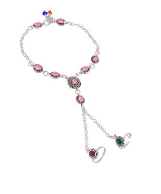 Oxidised silver plated anklet with chained double toe ring 4