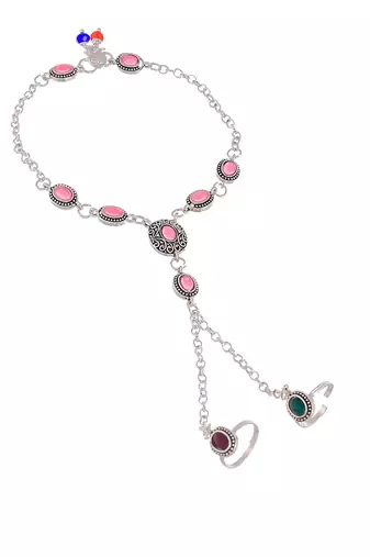 Oxidised silver plated anklet with chained double toe ring