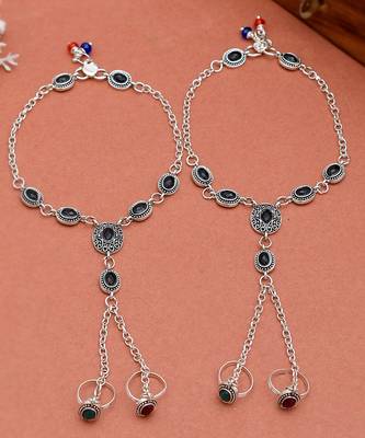 Oxidised silver chain anklet with toe rings 2