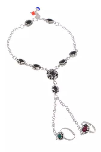Oxidised silver chain anklet with toe rings