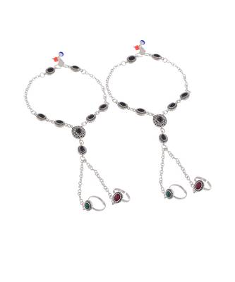 Oxidised silver chain anklet with toe rings 5