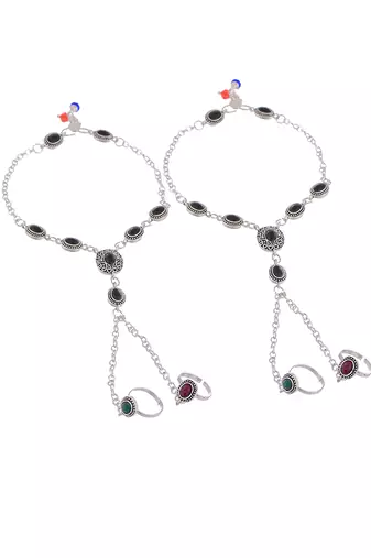 Oxidised silver chain anklet with toe rings